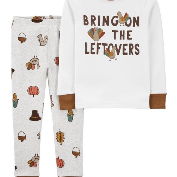 NWT 5 BRING ON LEFTOVERS thanksgiving pajmas turkey boys girls carters squirrels - Picture 1 of 4